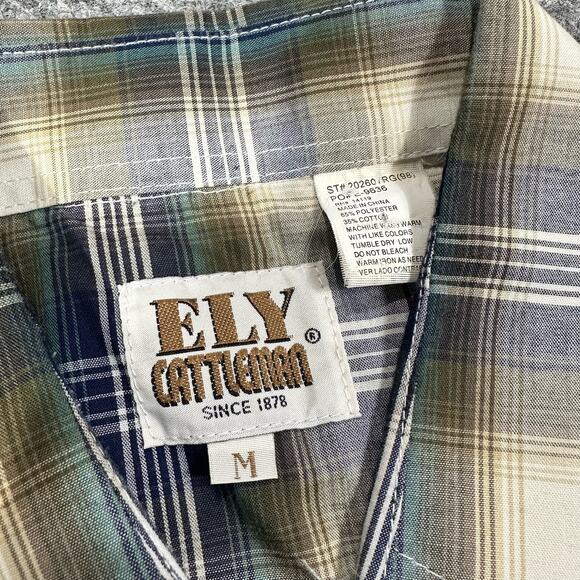 Vintage Ely Cattlemen Mens Shirt Medium Brown Western Snap Plaid - Picture 5 of 7
